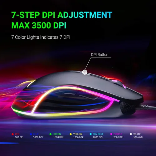 Vista 2 de ABKONCORE Ratón para juegos AM6 AM8 Niveles de 4Dpi (800, 1600, 2400, 3200) I Botones programables I Ratón USB ergonómico con cable (M30)