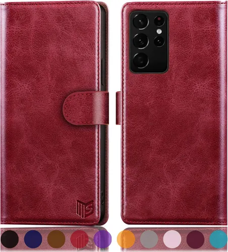 Vista 10 de SUANPOT Para Samsung S21 Ultra 6.8 "RFID Bloqueo Funda De Cuero Billetera, Folio Con Tirón, Titular De La Tarjeta, Cubierta A Prueba De Golpes