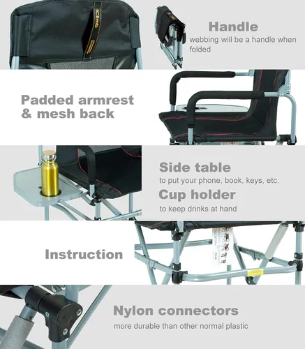 Vista 5 de iClimb Silla de malla plegable de camping compacta resistente con mesa auxiliar y asa