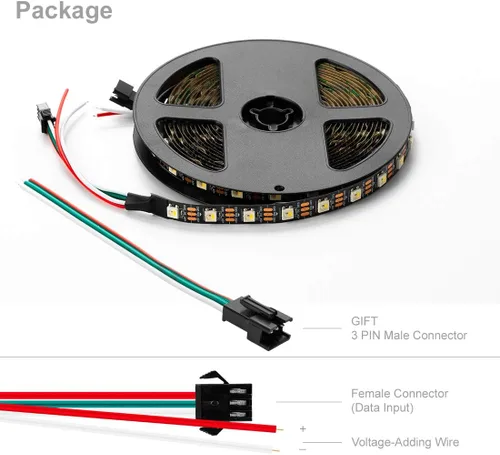 Vista 8 de BTF-LIGHTING RGBW RGB+Blanco Frío SK6812 (Similar WS2812B) 4 Colores en 1 Tira LED, Direccionable Individual, 16.4 pies, 60 píxel/m, 300LED Luz