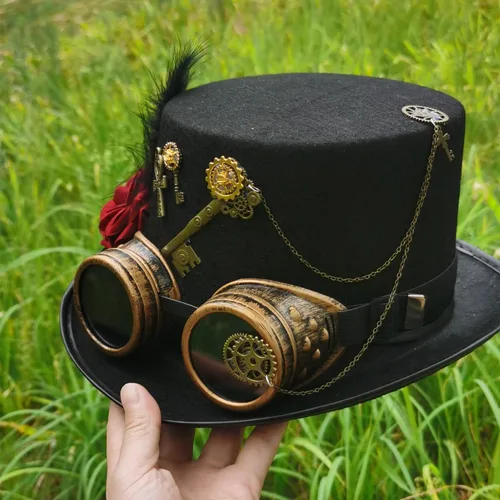 Vista 7 de Sombreros unisex Steampunk con gafas góticas punk de Halloween