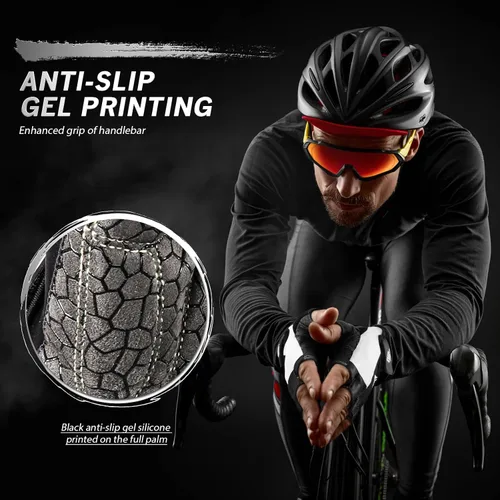 Vista 5 de Guantes de bicicleta para hombres y mujeres con almohadilla antideslizante que absorbe los golpes, guantes de ciclismo ligeros de medio dedo