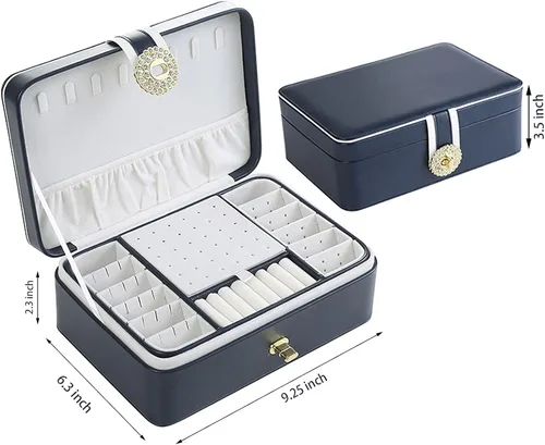 Vista 6 de Organizador de joyeros estuche grande de dos capas para almacenamiento de joyas joyero de piel sintética para mujeres y niñas para almacenar anillos