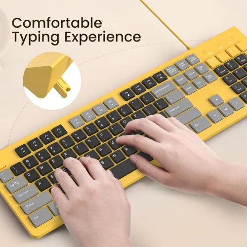 Vista 2 de COLIKES Teclado de Computadora con Cable, Teclado USB Plug Play, Teclas Chiclet de Bajo Perfil, Teclado Numérico Grande, Indicadores de Mayúsculas