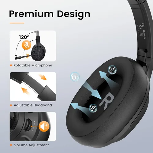 Vista 5 de EKSA Auriculares con micrófono para laptop, auriculares con cable para computadora con controles de volumen y silencio de micrófono, auriculares