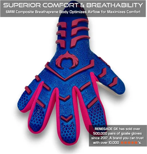 Vista 3 de Guantes de portero profesionales sin correa Renegade GK Apex (tallas 6-12, nivel 5.5) 4+5MM de agarre de contacto de corte negativo Guantes