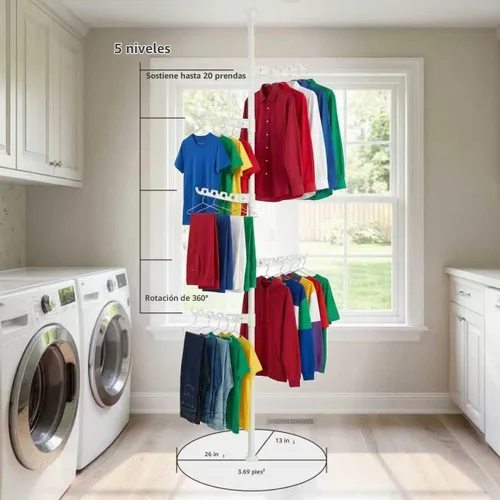 Vista 2 de Estante de secado de ropa para interiores que ahorra espacio para apartamentos pequeños, estante de ropa plegable de almacenamiento de 5 niveles