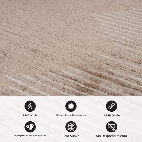 Vista 4 de Rugshop Alfombra bohemia a rayas resistente a las manchas, color beige, 2 x 7 pies