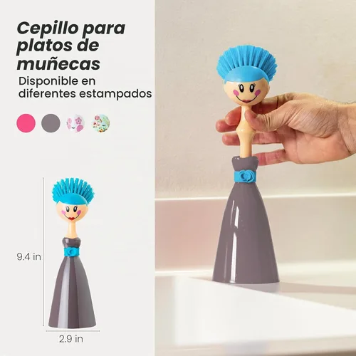 Vista 2 de Vigar Dolls Arandelle - Cepillo para platos con vestido estampado, 9-3/5 pulgadas