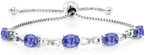 Vista 59 de Gem Stone King Pulsera de tenis de diamantes cultivados en laboratorio con piedra natal de 3-6 quilates para mujer, plata de ley 925, ovalada