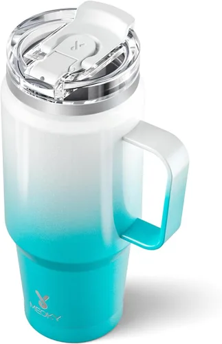 Vista 21 de Meoky Vaso de viaje de acero inoxidable de 40 onzas con asa, taza de viaje de acero inoxidable con tapa para sorber 2 en 1, taza de café aislada al