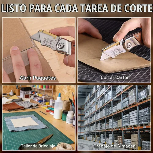 Vista 8 de WORKPRO Cuchillo utilitario plegable con clip para cinturón y cuchillas adicionales de 10 piezas, mango de madera, cortador resistente, cambio