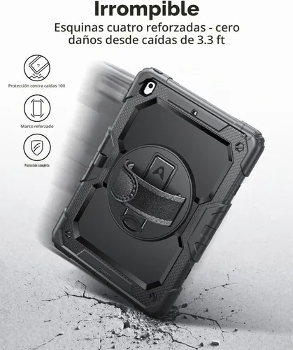 Vista 7 de Ambison - Funda protectora para iPad de 9ª/8ª/7ª generación de 10,2 pulgadas, color negro Hand Strap, 9H Tempered Glass Screen Protector, Rotating