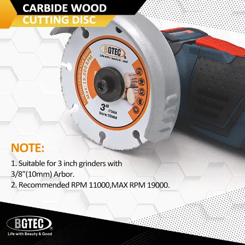 Vista 7 de BGTEC Disco de corte de madera de carburo, 2 piezas de hoja de rueda de corte de carburo soldado al vacío de 3 pulgadas/2.953 in para tablero