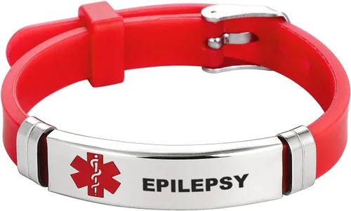 Vista 5 de TGLS Pulsera de identificación de alerta médica roja para mujer, acero inoxidable, para primeros auxilios de emergencia, alerta de salud, pulsera