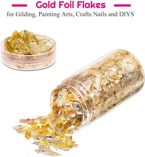 Vista 2 de PAXCOO Gold Flakes para resina, lámina dorada para uñas, copos de lámina dorada, hoja de oro de imitación para resina de joyería, uñas y fabricación
