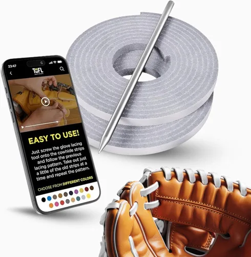 Vista 25 de TOFL Kit de encaje para guantes de sóftbol y béisbol Kit de reparación de cordones de guante de encaje 2 cordones de cuero con aguja de cordones