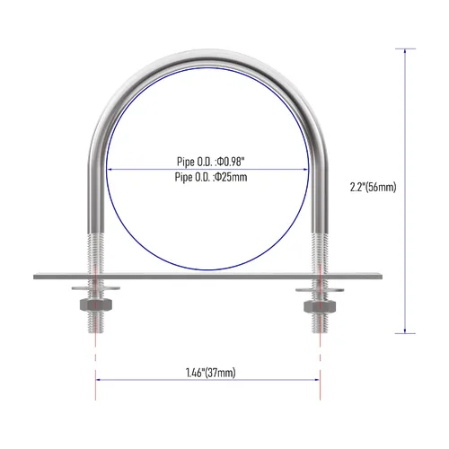 Vista 2 de 2 juegos de pernos en U redondos de acero inoxidable 304 de 0.98 pulgadas de ancho interior de 2.2 pulgadas de longitud M10 con tuercas, placa