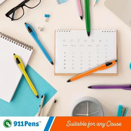 Vista 5 de 911Pens - Bolígrafo de colores, colorido, elegante, tropical, elegante, delgado, con ribete negro, bolígrafos de clic de calidad personalizables