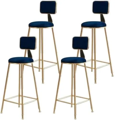 Vista 28 de Taburete moderno para mostrador, taburete sin brazos, taburete de hierro con cojín y pedal, 1 taburete corto (18 pulgadas de alto) azul