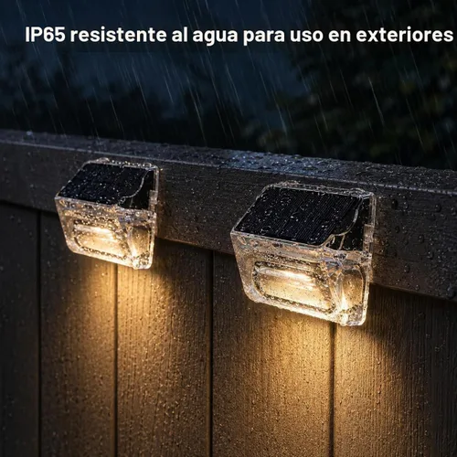 Vista 2 de Qualdout Paquete de 8 luces solares para exteriores, luces solares impermeables para cubierta con lente acrílica transparente, luces solares blancas