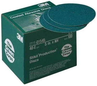 Vista 4 de 3M 1545 5-40E-Gr Green Corps Stikit Disco de producción, 5 pulg. 40E, 100 Discos por Caja