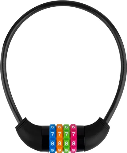 Vista 2 de Cable de bloqueo de bicicleta, combinación de 4 dígitos con cabezal de bloqueo de metal, reiniciable, 2 pies x 0.45 pulgadas, para bicicleta, Negro