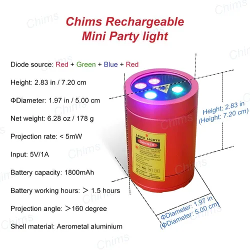 Vista 2 de Chims Luz de fiesta RGB 33 patrones con cielo estrellado rojo luces activadas por música para Navidad, Navidad, familia, discoteca, DJ, fiesta