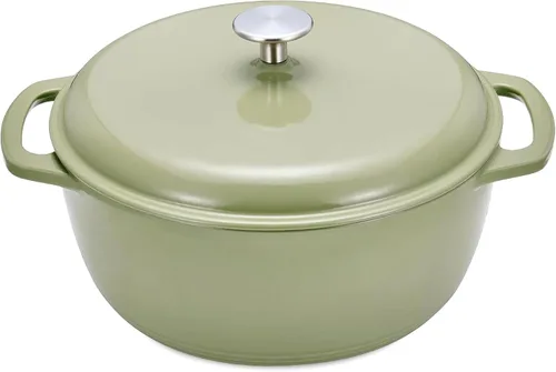 Vista 7 de Amazon Basics Olla de horno holandés de hierro fundido con tapa, esmaltada, asas dobles, redonda, resistente, pequeña, 4.3 cuartos de galón, verde