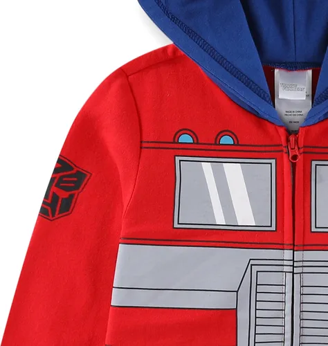Vista 5 de Disfraz de Transformers de Hasbro: sudadera con capucha con cremallera para niños grandes, Optimus Prime y Bumblebee Rojo