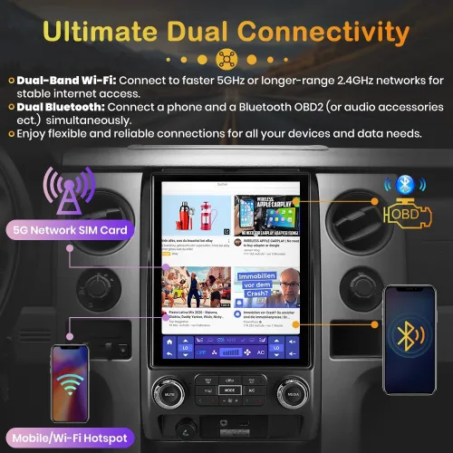 Vista 4 de Actualización de radio de coche Android 13 de 12.1 pulgadas para Ford F150 2009 2010 2011 2012 con 4G LTE, DSP Audio, Bluetooth 5.0, CarPlay/Android