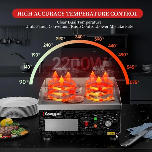 Vista 2 de Plancha eléctrica comercial de 14 pulgadas, plancha eléctrica de encimera plana, parrilla eléctrica superior plana de 110 V 1800 W, parrilla