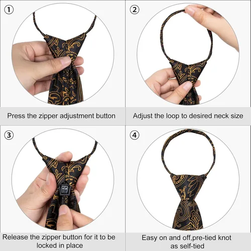 Vista 6 de DiBanGu Corbatas de Seda con Cremallera para Hombres, Corbata Preformada de Paisley Sólido a Cuadros y Conjunto de Pañuelo de Bolsillo con Gemelos