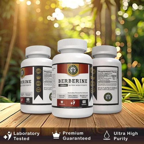 Vista 2 de Berberina HCL 1200mg Premium, ultra alta pureza, 60 cápsulas puras – Suplemento de berberina, apoya el sistema inmunológico, berberina Plus mejorada