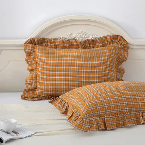 Vista 38 de Mywinlle juego de 2 fundas para cojín con volantes a cuadros negro/blanco, fundas de almohada decorativas de algodón lavado a cuadros estilo granja