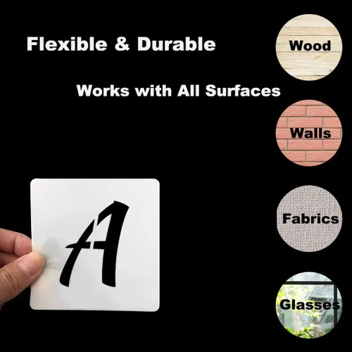 Vista 7 de Plantillas de letras del alfabeto de 1 pulgada para pintar, paquete de 70 plantillas de letras y números con letreros para pintar sobre madera