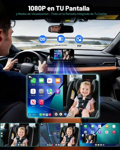 Vista 4 de OTTOCAST Cámara para bebé en el auto y adaptador inalámbrico CarPlay, pantalla de monitor de asiento trasero HD 1080P en la pantalla del auto, vista