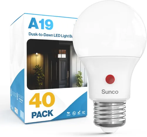 Vista 12 de Sunco - Paquete de 10 bombillas LED para exteriores del atardecer al amanecer A19, fotocélula automática para iluminación exterior, 800 LM, 9 W