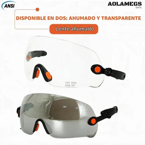 Vista 4 de Anteojos de seguridad ANSI Z87, accesorios de visera de casco duro de construcción OSHA, protector de ojos transparente y tintado integrado