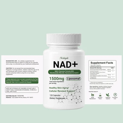 Vista 8 de Ncduyde Suplemento NAD+, liposomal NAD nicotinamida ribósido resveratrol 1500 mg - Anti-envejecimiento y salud cerebral, mejora la energía