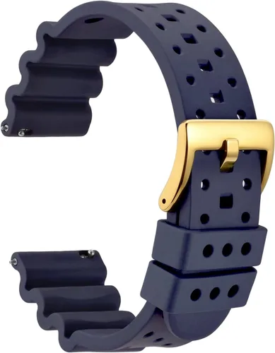 Vista 13 de WOCCI Correas de reloj de goma FKM ventiladas (no de silicona), correas de fluorogoma para relojes de buceo, liberación rápida, hebilla de acero