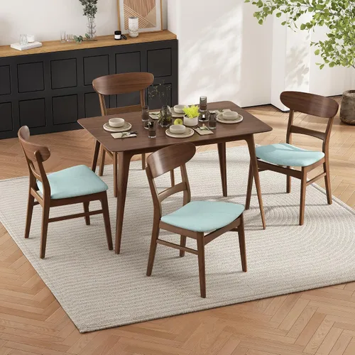 Vista 17 de Dining Chairs Set of 2, Mid Century Modern Dining Chairs with Curved Backrest and Wood Legs, Walnut Finished Frame Upholstered Dining Room Chairs