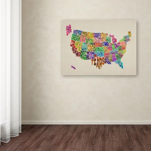 Vista 3 de Trademark Fine Art Mapa de texto de Estados Unidos por Michael Tompsett Lienzo Artwork, 14 x 19 pulgadas