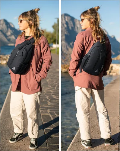 Vista 61 de Waterfly - Mochila cruzada tipo bandolera para viajes y caminatas, bolsa de pecho, Gris, talla única