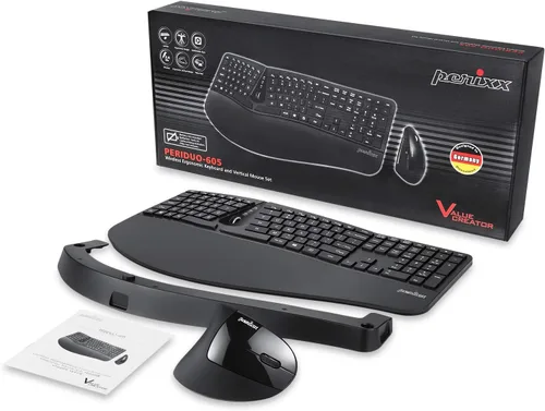 Vista 6 de Perixx Periduo-605, combinación de teclado dividido ergonómico inalámbrico y ratón vertical, reposa muñeca ajustable y teclas de perfil bajo