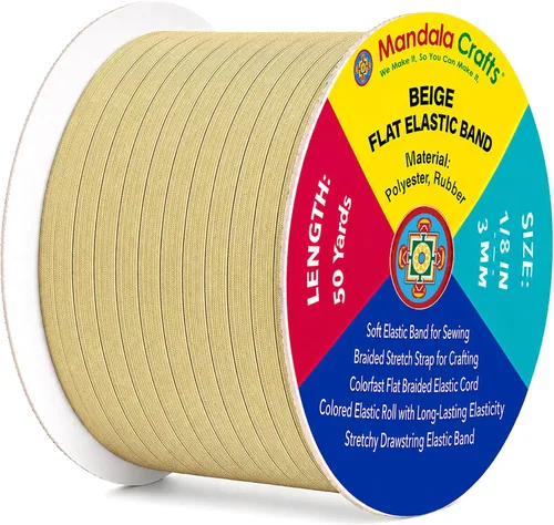 Vista 100 de Mandala Crafts 20 yardas 1/2 pulgada 0.472 in bandas elásticas beige