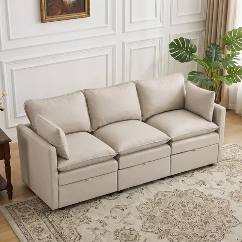 Vista 87 de Otomana cuadrada grande de 27 pulgadas con almacenamiento, reposapiés tapizado moderno con patas antideslizantes para sofá, mesa de café, sala