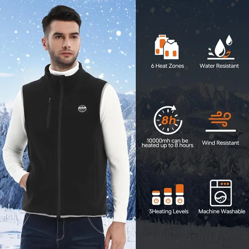 Vista 5 de JYK Men's Polar Fleece Heated Vest with 10000mAh 7.4V2A Battery Pack, 6 Heating Zones
