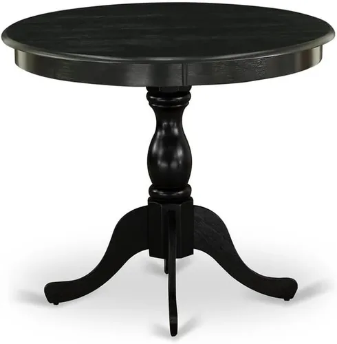 Vista 3 de East West Furniture ANVA3-BLK-C - Juego de mesa de comedor moderno de 3 piezas que contiene una mesa de cocina redonda con pedestal y 2 sillas