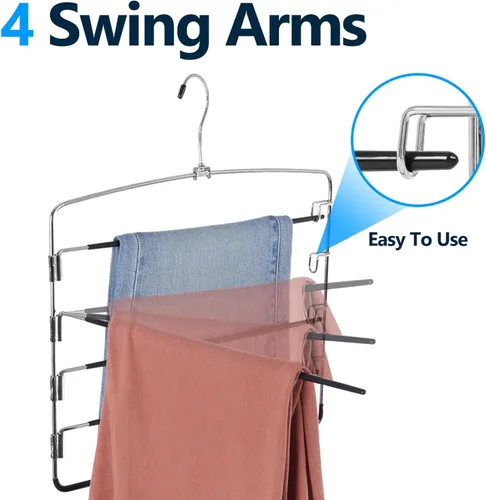 Vista 2 de 5 Tier Pants Hangers, Space Saving Closet Organizer for Jeans & Trousers Holds up to 10 pairs of pants vertically, saving closet space. Swing arms